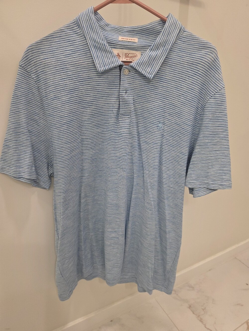 Original Penguin Polo Shirt Men's XL Blue Stripe Short Sleeve Classic Fit